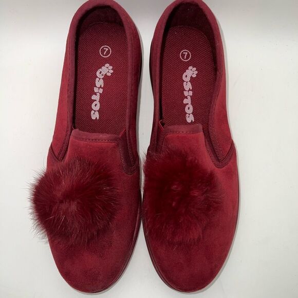 Ositos CAL-02K Burgundy Slip On Pom Pom Sneakers Loafers Size 7 Brand New - Picture 4 of 9